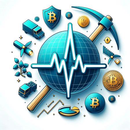 DALL·E 2023-11-01 11.00.09 - Photo-style image on a white background. In the center, a digital pulse or heartbeat line in blue (#1D1057) represents Bitcoins hashrate. Surroun