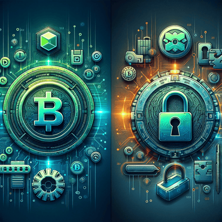 DALL·E 2023-11-19 21.51.46 - A concept illustration for a blog about public and private keys in blockchain technology. The image is divided into two sections. On the left, a vibra